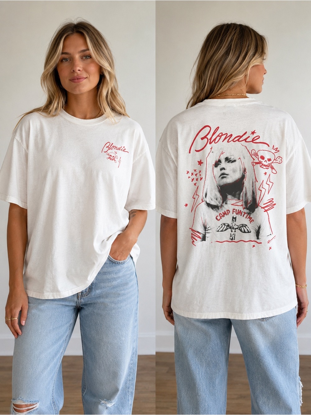 Blondie Camp Funtime Graphic T-Shirt L/XL White Debbie Harry Band Tee